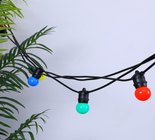 Set Lichtsnoer 10m + 20 gekleurde LED lampen (geel-oranje-rood-groen-blauw) - Foto 2