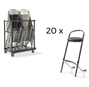 Set 20 stapelbare barkrukken met trolley / Chrome